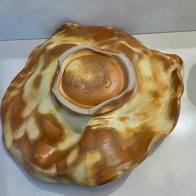Signed Studio Pottery Ripple Platter & Bowl Set by R. Smith – Organic Modern Cabbage shaped Bowl (2009 & 2010)
