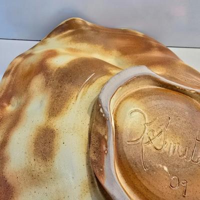 Signed Studio Pottery Ripple Platter & Bowl Set by R. Smith – Organic Modern Cabbage shaped Bowl (2009 & 2010)