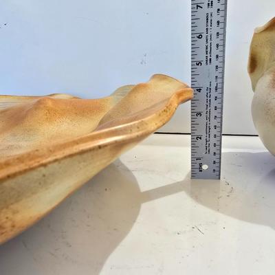 Signed Studio Pottery Ripple Platter & Bowl Set by R. Smith – Organic Modern Cabbage shaped Bowl (2009 & 2010)