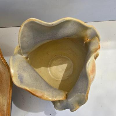 Signed Studio Pottery Ripple Platter & Bowl Set by R. Smith – Organic Modern Cabbage shaped Bowl (2009 & 2010)