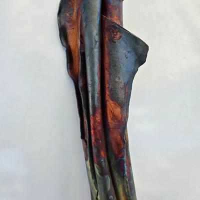Pair of Raku-Fired Ceramic Wall Sculptures – Abstract Folded Forms with Iridescent Glaze