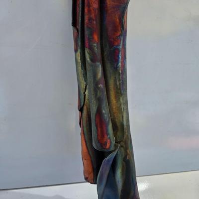Pair of Raku-Fired Ceramic Wall Sculptures – Abstract Folded Forms with Iridescent Glaze