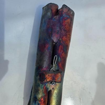 Pair of Raku-Fired Ceramic Wall Sculptures – Abstract Folded Forms with Iridescent Glaze