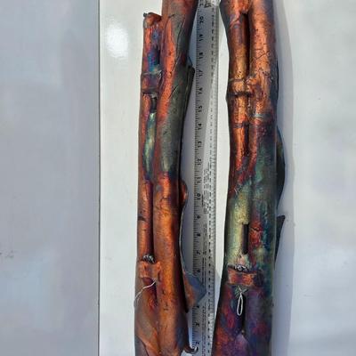Pair of Raku-Fired Ceramic Wall Sculptures – Abstract Folded Forms with Iridescent Glaze