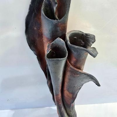 Pair of Raku-Fired Ceramic Wall Sculptures – Abstract Folded Forms with Iridescent Glaze