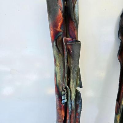 Pair of Raku-Fired Ceramic Wall Sculptures – Abstract Folded Forms with Iridescent Glaze