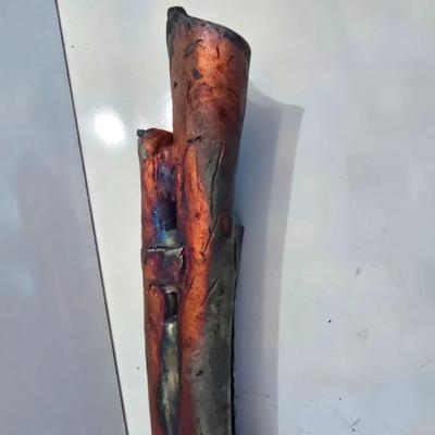 Pair of Raku-Fired Ceramic Wall Sculptures – Abstract Folded Forms with Iridescent Glaze