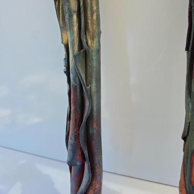 Pair of Raku-Fired Ceramic Wall Sculptures – Abstract Folded Forms with Iridescent Glaze