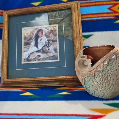 Broken Spirits Collection – Hand-Carved Southwest Pottery Bonnie Greenhouse & Framed Print Set