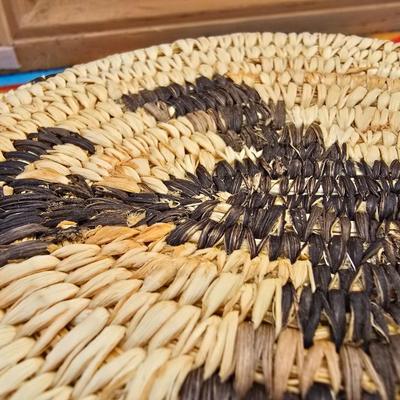 Handwoven Basket & Native Motif Framed Sand Art