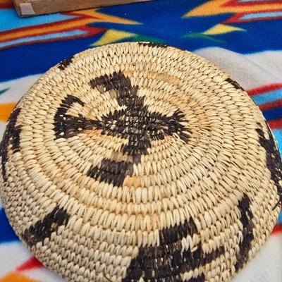 Handwoven Basket & Native Motif Framed Sand Art