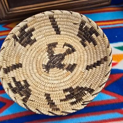 Handwoven Basket & Native Motif Framed Sand Art