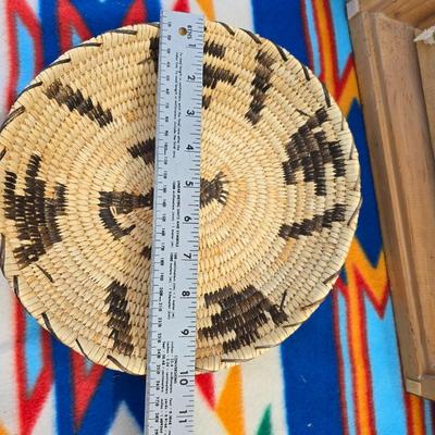 Handwoven Basket & Native Motif Framed Sand Art