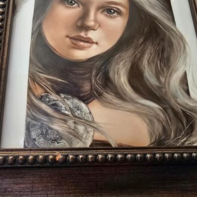 Framed Portrait by Mariela Villasmil-Kaminski & Signed Southwestern Hanging Pottery Vase