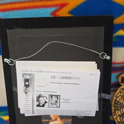 Framed Portrait by Mariela Villasmil-Kaminski & Signed Southwestern Hanging Pottery Vase