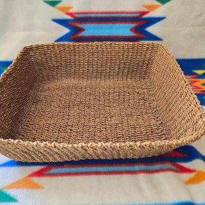 Rustic Wood Bark-Edge Tray & Woven Basket – Set of 2