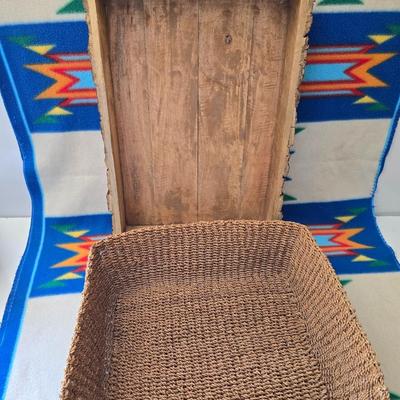 Rustic Wood Bark-Edge Tray & Woven Basket – Set of 2