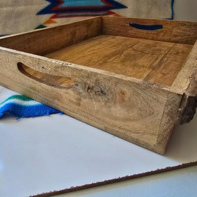 Rustic Wood Bark-Edge Tray & Woven Basket – Set of 2