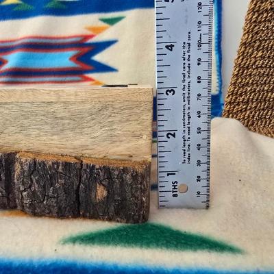 Rustic Wood Bark-Edge Tray & Woven Basket – Set of 2
