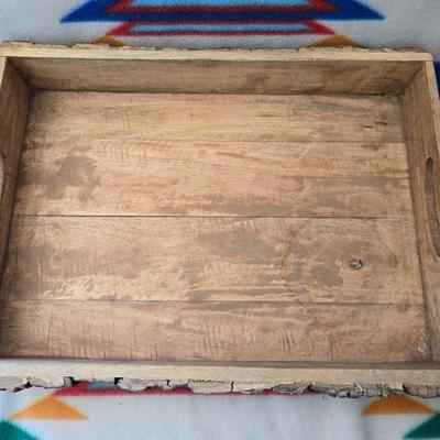 Rustic Wood Bark-Edge Tray & Woven Basket – Set of 2