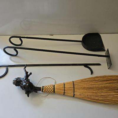 Rustic Fireplace Tool Set with Burl Root Handle Hearth Broom – 4 Pieces