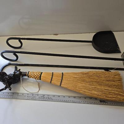 Rustic Fireplace Tool Set with Burl Root Handle Hearth Broom – 4 Pieces