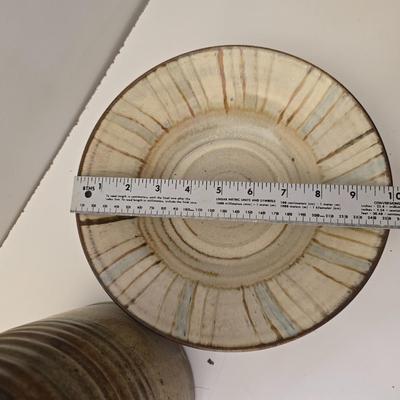 Signed Studio Pottery Set – Tall Pitcher & Decorative Bowl