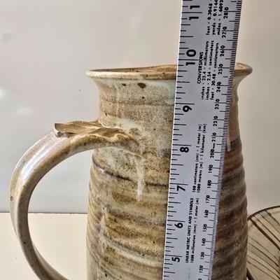 Signed Studio Pottery Set – Tall Pitcher & Decorative Bowl