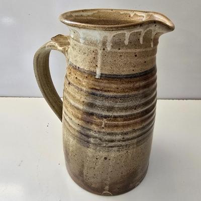 Signed Studio Pottery Set – Tall Pitcher & Decorative Bowl
