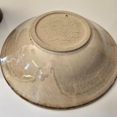 Signed Studio Pottery Set – Tall Pitcher & Decorative Bowl