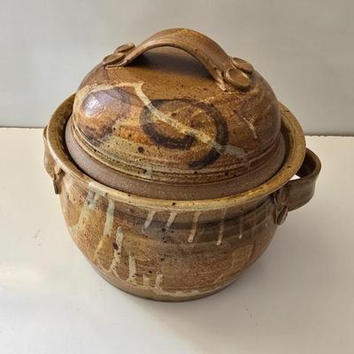 Signed Studio Pottery Casserole Dish with Lid – Handcrafted Art Pottery