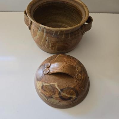 Signed Studio Pottery Casserole Dish with Lid – Handcrafted Art Pottery