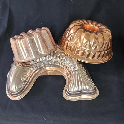 3 copper cake molds