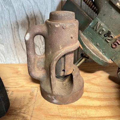 Vintage Metal Lot - Cable Cutter, Littco Vise, Cast Iron, Brass Bell