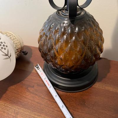 2 Vintage Lamps - Wrought Iron Amber Glass, Wall Sconce