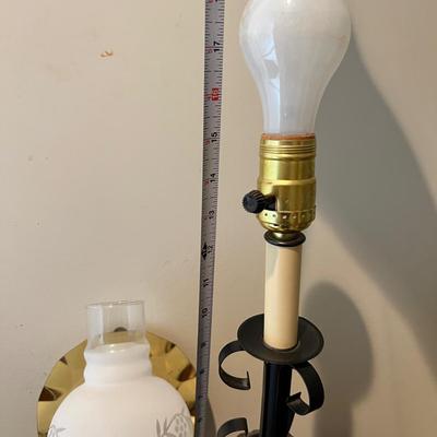 2 Vintage Lamps - Wrought Iron Amber Glass, Wall Sconce