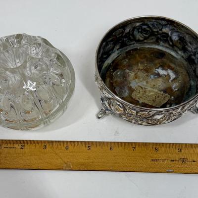 Antique De Uberti Flower Frog Silver Plated Footed Base Italy