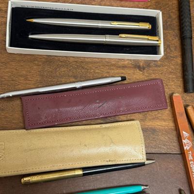 Vintage Writing Implement - Pencil and Pen Lot - Cross, Parker, Square Wooden Pencil, Advertising