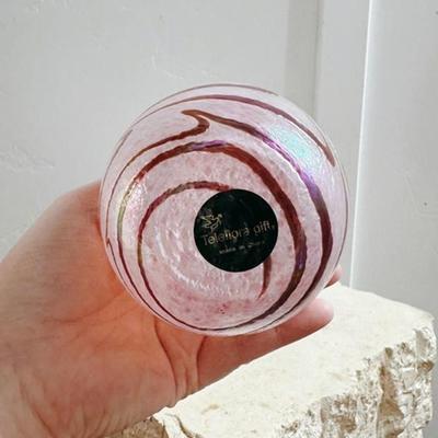 Vintage Pink & Maroon Art Glass Vase Swirl Pattern Collectible Studio Glass