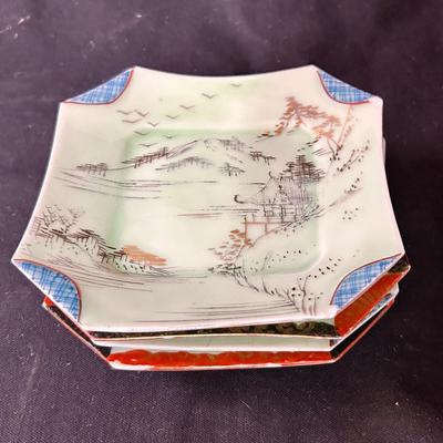 4 vintage Japanese celadon plates