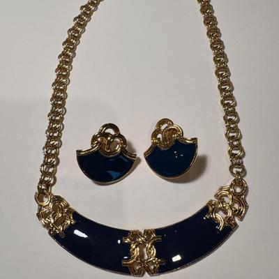 Gold & dark blue earrings/necklace