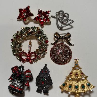 Christmas pins & poinsettia earrings