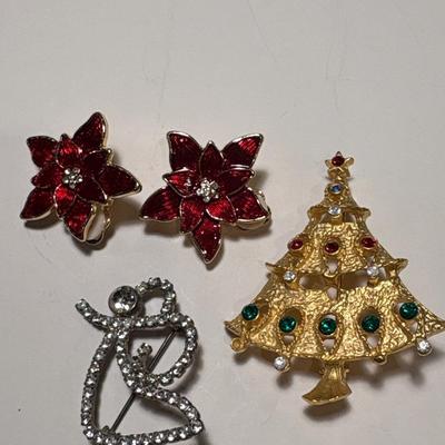 Christmas pins & poinsettia earrings