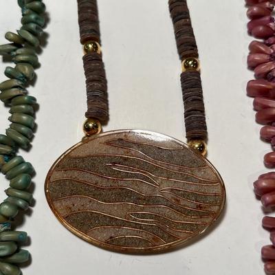 Vintage blue green & pink corn kernel necklace 1960s plus addl necklace