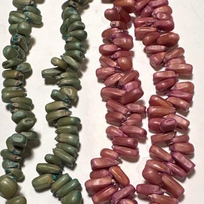 Vintage blue green & pink corn kernel necklace 1960s plus addl necklace
