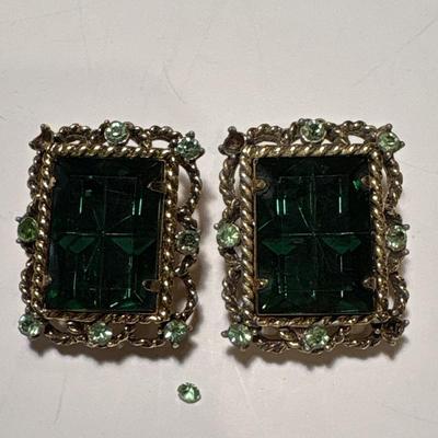 Large green crystal earrings