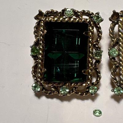 Large green crystal earrings