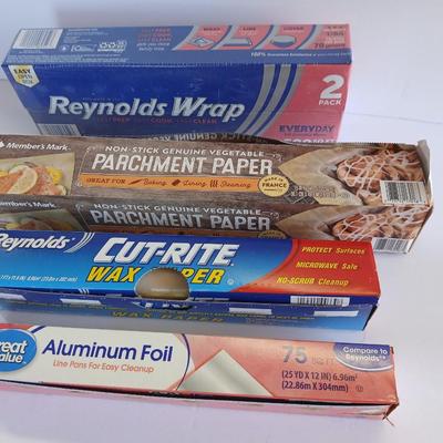 Kitchen Wrap Lot – Foil, Parchment, and Wax Paper – 5 Rolls Total