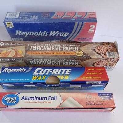 Kitchen Wrap Lot – Foil, Parchment, and Wax Paper – 5 Rolls Total