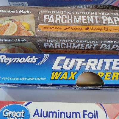 Kitchen Wrap Lot – Foil, Parchment, and Wax Paper – 5 Rolls Total
